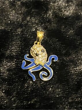 Octopus Pendant with Blue Enamel Tentacles